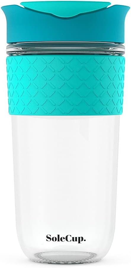 Large Travel Mug - Reusable Glass Coffee Mug - 18oz/530ml BPA-Free Hot Drink Travel Mug with Lid & Silicone Band (Blue, 18oz)