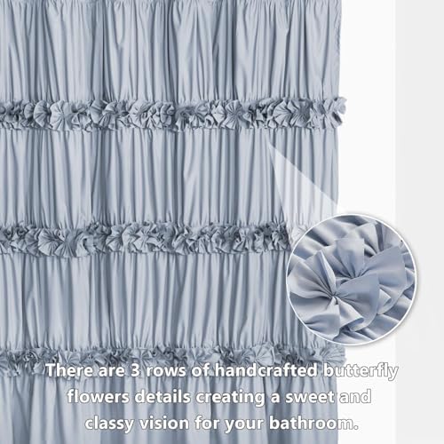 Homechoice Decor Fog Blue Ruffle Shower Curtain 72“ W x 84” H