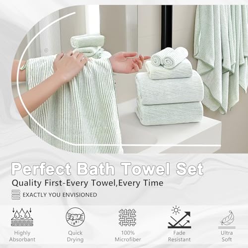 4 Piece Bath Towel Set 35"x70"Oversized Bath Towel for Bathroom Ultra Soft Fluffy Extra Large Bath Sheet Luxury Premium Bathroom Towel Highly Absorbent Quick Dry Shower Towel for Hotel Spa,Green White