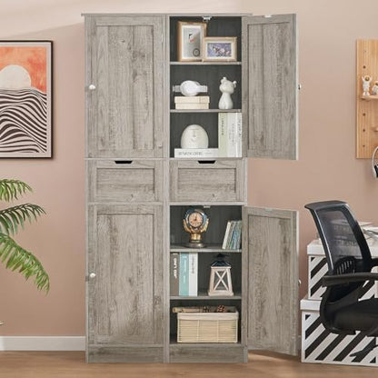 Iwell 66.9" Tall Bathroom Storage Cabinet with 2 Doors & 1 Drawer