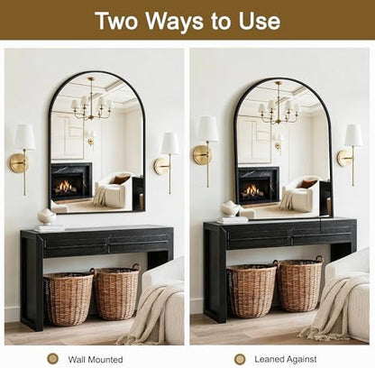 FGU Arched Bathroom Mirror for Over Sink 40"x28" Black Vanity Mirror