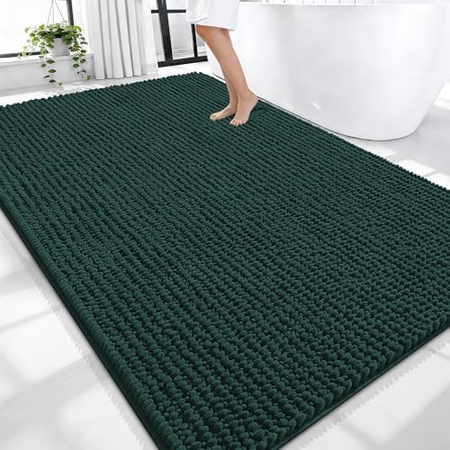 OLANLY Thick Chenille Large Bathroom Rugs Mats 70x46, Blackish Green