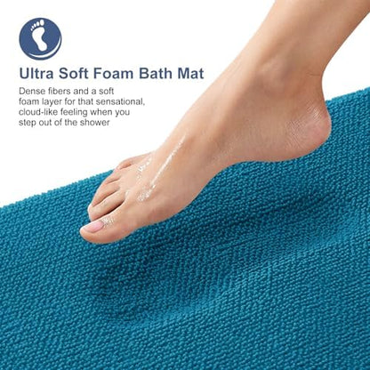 OLANLY Memory Foam Small Bathroom Rugs 24x16, Absorbent Mat, Peacock Blue