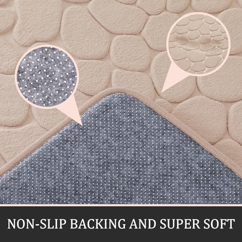 YIHOUSE Bathroom Rugs Mat Set, Memory Foam Bath Mat 2 Piece Khaki
