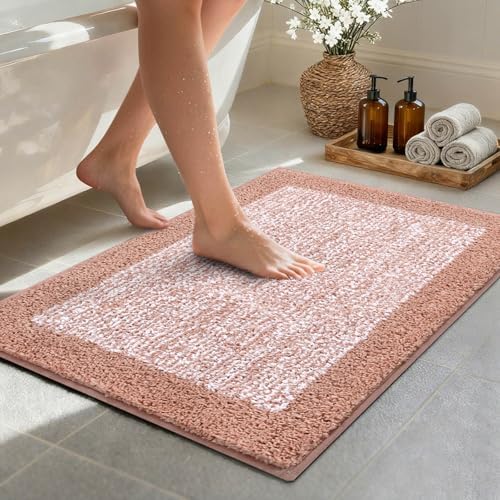 Bathroom Rugs 30x20 Non Slip Washable, Soft Absorbent Bath Mat Pink