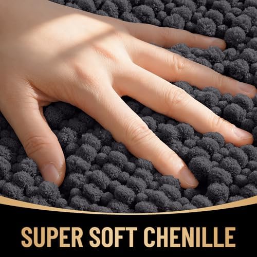 OLANLY Thick Chenille Large Bathroom Rugs Mats 59x35, Dark Grey