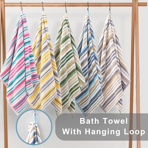 VOOVA & MOVAS Striped Towels 3 Pack, 100% Cotton, Pink Aqua