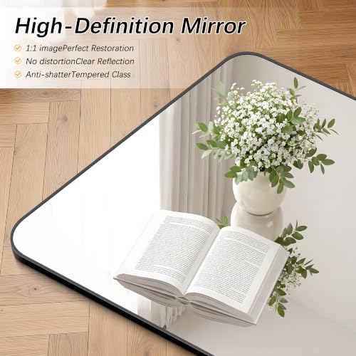 FORBATH Bathroom Mirror 36x40 Inch, Large Rectangular Wall Mirror with Black Aluminum Frame, Rounded Corners, Horizontal or Vertical Mount for Bathroom, Bedroom, Entryway
