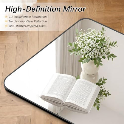 FORBATH Bathroom Mirror 36x40 Inch, Large Rectangular Wall Mirror with Black Aluminum Frame, Rounded Corners, Horizontal or Vertical Mount for Bathroom, Bedroom, Entryway