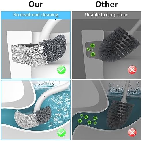 Marbarsse Bathroom Toilet Bowl Brush and Holder, Curved Design Dismount Toilet Brush for Deep Cleaning Under Rim, Best Toilet Brush Set, CompactToilet BowlCleaner Brush for Bathroom, 1 Pack