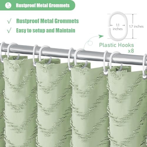 Dynamene Stall Boho Shower Curtain Tufted Chevron 48"x64" Sage Green