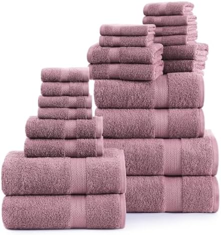 LANE LINEN Bath Towel Set Absorbent Quick Dry 100% Cotton - Wishful Mauve