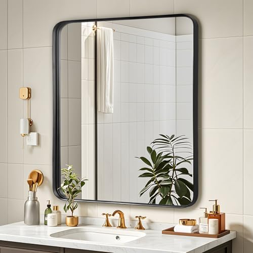 Black Bathroom Vanity Mirror Over Sink 28x32, Large Wall Mounted Mirror