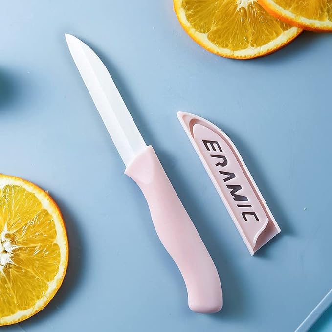 6 Pack Ceramic Paring Knife with Knife Cover, Lightweight Ceramic Knives, Fruit and Vegetable Small Knife (Pink)