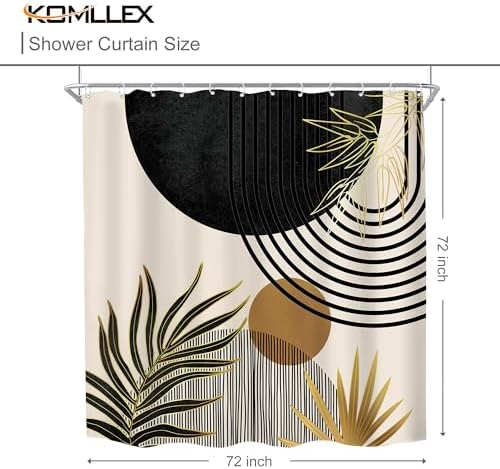 Mid Century Black Gold Boho Abstract Modern Bathroom Shower Curtain Set