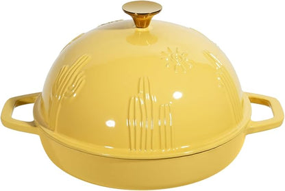 Flavehc Cast Iron Bread Oven With Cloche Lid for Baking - Yellow Enameled Dutch Oven With Dome Lid for Sourdough - 5 qt