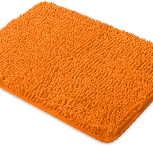 Yeaban Chenille Orange Bathroom Rug 17"x24", Non-Slip Rubber Backing
