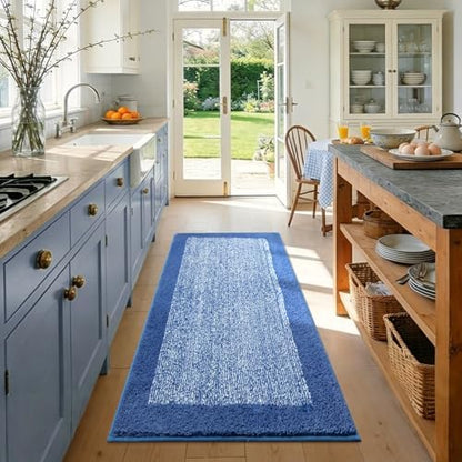 48x24 Long Bathroom Rugs Non Slip Washable, Soft Absorbent Bath Mat Blue