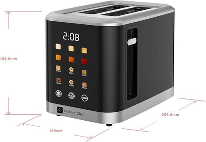 MAGNAVOX HOME, 2 Slice Smart Toaster, Touchscreen, Wide Slot for Bread, English Muffins, Croissants, and Bagels, 5 Adjustable Toast Settings, Cancel and Defrost, 6 Bread Types & Shade Settings