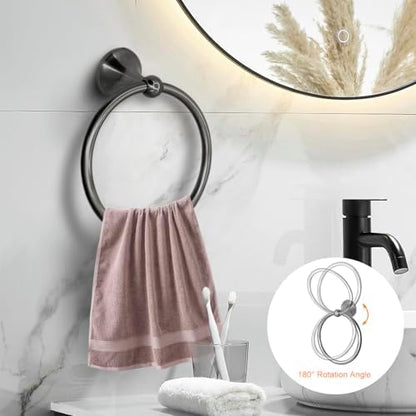 8 Pieces Bathroom Hardware Set Brushed Nickel Adjustable Expandable Towel Bars Towel Ring Wall Mount Toilet Paper Holder Towel Hooks Towel Racks Hand Towel Holder (8 Pcs Black)