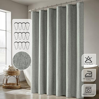 ANRODUO Grey Extra Long Linen Fabric Shower Curtain Set - W72xL108
