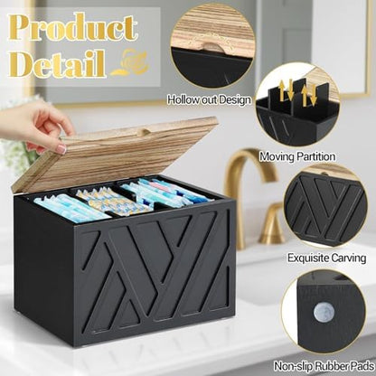 Jorkol 2 PCS White Tampon Holder for Bathroom Decor, Feminine Product Organizer with Lid, Shark Week Tampon Storage, Wood Pad and Tampon Organizer for Toilet Organizer, Bathroom Accessories Box