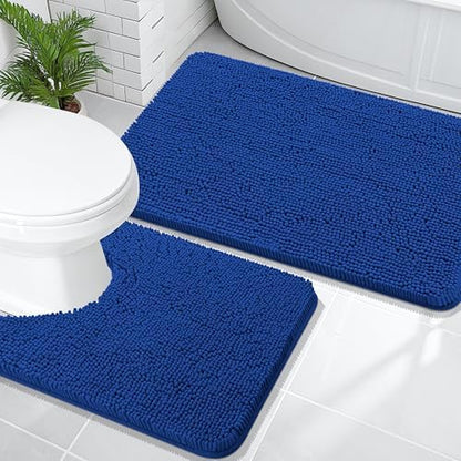 OLANLY Chenille Bathroom Rugs Mats Set 2 Piece, 36"x24"+24"x20", Royal Blue