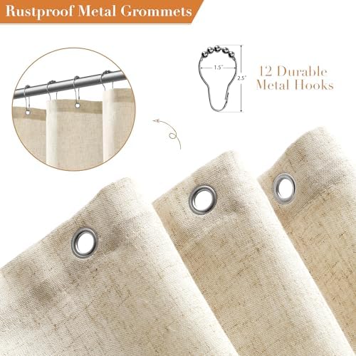 Nanspring Linen Shower Curtain for Bathroom 72x72 Inch 1 Panel Beige Color