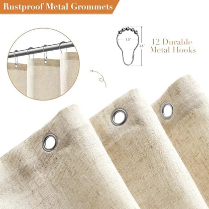 Nanspring Linen Shower Curtain for Bathroom 72x72 Inch 1 Panel Beige Color
