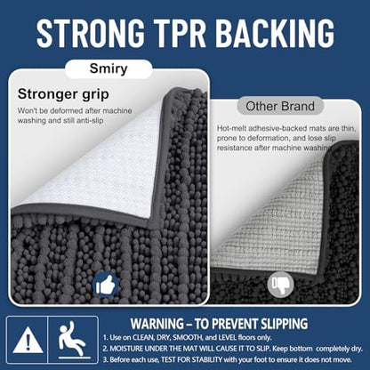 Smiry Bathroom Rugs 34X21, Extra Soft Rubber Backing Chenille Bath Mats