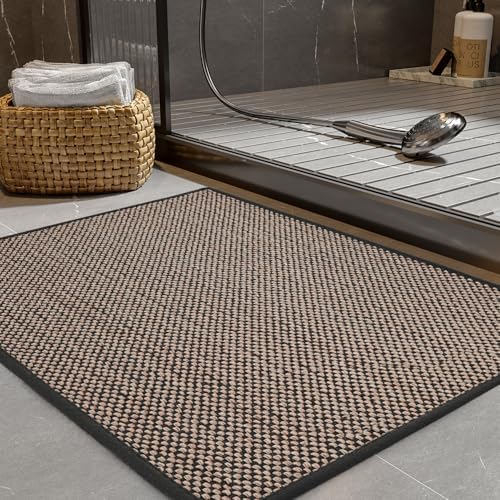 PADOOR Non-Slip Bath-Mats, Rubber-Backing Braided Absorbent Mats, Machine Washable Thin Bath Rugs Fit Under Door, Quick Dry for Bathroom Floor, 24x35 Black