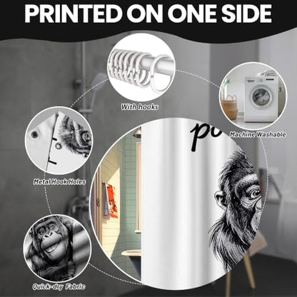 Extra Tall Shower Curtain XL Funny Grey Monkey, 70 x 96 Inchs