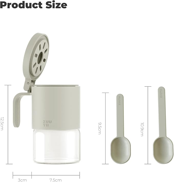 Zuutii Spice Jars Moisture-Proof Spice Containers with Spoons, Set of 2 10oz/300ml, Mini Seasoning Storage Jars with Caps for Salt, Sugar, Peppers, Chili in Kitchen