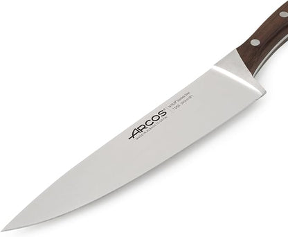 Arcos Chef Knife 8 Inch Nitrum Stainless Steel and 200 mm blade. Professional Multipurpose Cooking Knife. Ergonomic Polyoxymethylene POM Rosewood Handle. Series Natura.