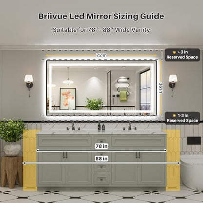 72x36 Inch LED Bathroom Mirror with Black Frame, Backlit & Front Lit