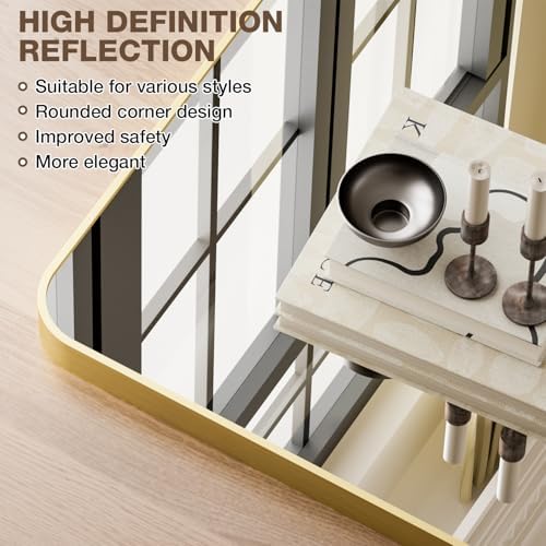 22"x30" Bathroom Mirror for Over Sink, Brushed Gold Rectangle Vanity Mirror