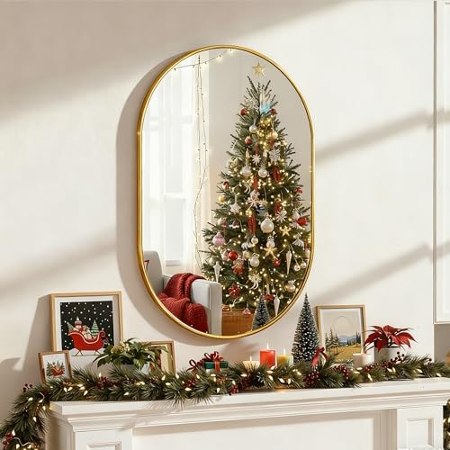 Oval Bathroom Mirror for Wall, 24"x36" Gold Bathroom Vanity Mirror