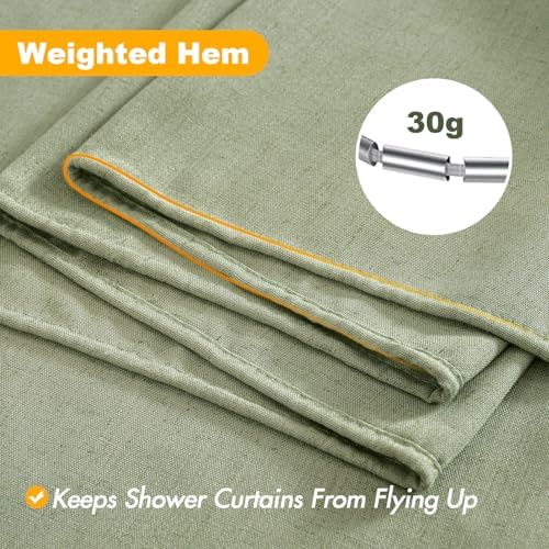 MIULEE W72*L90 Extra Long Linen Shower Curtain Sage Green 12 Metal Hooks