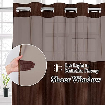 Gibelle No Hook Cloth Brown Shower Curtain with Liner, 72x80
