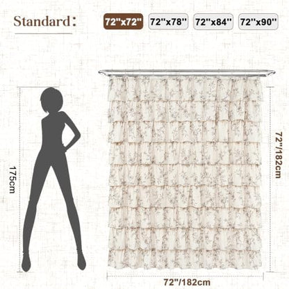 Farmhouse Floral Shower Curtain, Ruffle Bathroom Curtains, 72"Wx72"L