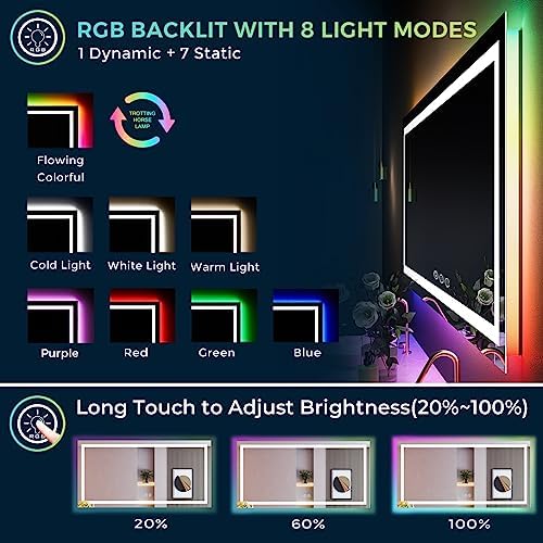 60x38 LED Bathroom Mirror with Lights, RGB Backlit Lighted Mirror