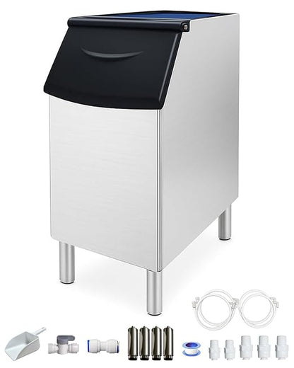 Commercial Ice Maker Storage Bin, 350lbs Capacity Ice-Bin, Stainless Steel Commercial Ice Storage Bin Filled with Foam Layer, Keep Frozen Over 12 Hours Suitable for Beverage Shops and Restaurant Hotel