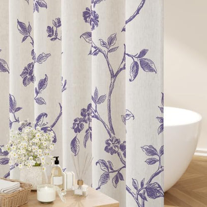 MitoVilla Purple Linen Floral Shower Curtain for Bathroom, 72 x 72