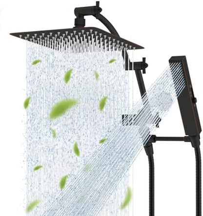 Hibbent All Metal CUPC Certified 10'' Rain Shower Head, Dual Shower Head Combo, High Pressure Handheld 4 Sprays Shower Wand, 16'' Adjustable Extension Arm, 71'' Hose, Shower Holder, Oil-Rubbed Bronze