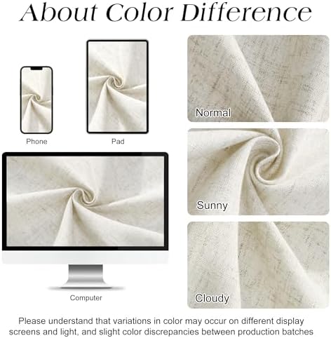 Naturoom Linen Shower Curtain 88 Inch Long for Bathroom Cream 1 Panel