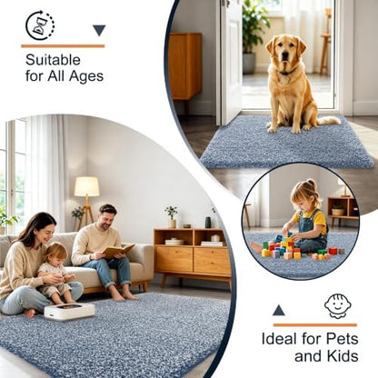 OLANLY Microfiber Bathroom Rugs 47x17, Quick Dry Bath Mat, Navy and White
