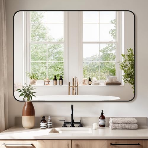 Bathroom Mirror 40" x 30", Large Rectangle Wall Mirror, Black