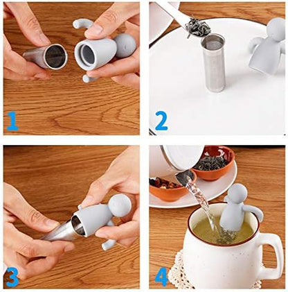 2 Pack Loose Leaf Tea Steeper Fine Mesh Tea Infuser with Silicone Handle Stainless Steel Tea Ball for Loose Tea, Gray and Green