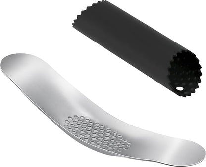 Garlic Press 430 Stainless Steel Garlic Rocker Mincer Bonus Food Grade with Silicone Peeler Garlic (Black)
