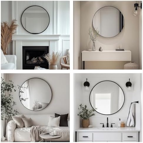 Oruii Round Mirror, 26 inch Black Circle Mirror, Matte Black Metal Frame
